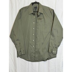 Arrow Classic Fit Dress Shirt Men's Green Long Sleeve No Iron Size 16 1/2 34/35